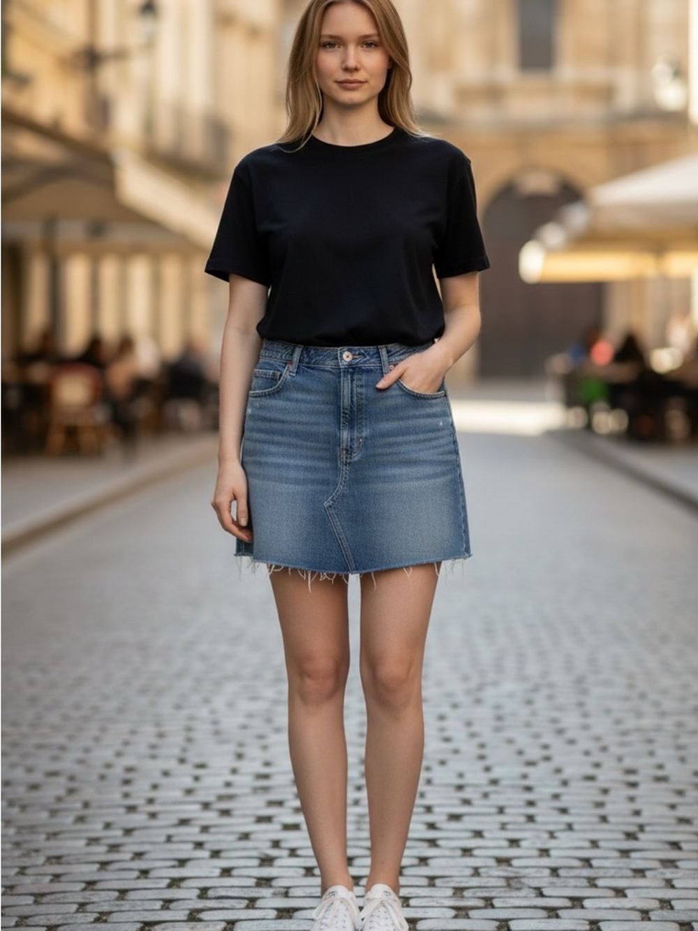 Madewell Denim Mini Skirt Raw Hem Blue Wash A-Line Y2K Summer Staple Size M